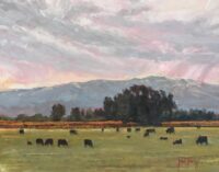 An original oil on canvas of livestock in an Idaho pasture.