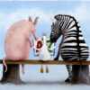 An Ardvark and and Zebra reading a book