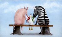 An Ardvark and and Zebra reading a book