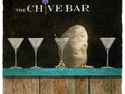 A potato sitting at a bar having consumed three martinis and working on a fourth.