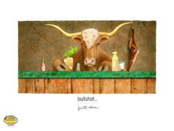 A bull drinking a shot at a bar.