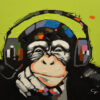 Original artwork of a monkey listening to music.