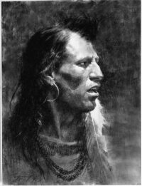 Black and White portrait of a Crow Indian for sale.