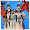 Two native Indian girls, standing near their horses.