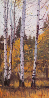 Original oil of apsen trees in the fall, for sale.