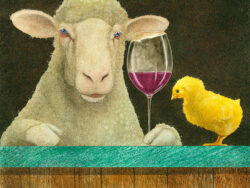 Sheep Faced on Wine with Some Chick, by Will Bullas, at Gallery 601