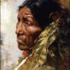 Portrait of a Native American with feathers