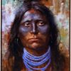 Portrait of a Native American warrior wearing blue paint and blue beads