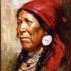 Portrait of a Native American Woman wearing a red scarf