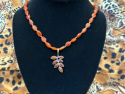 Carnelian leaf pendant necklace for sale at Gallery 601.