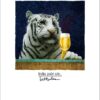 A Indian White Tiger is drinking an IPA Beer.