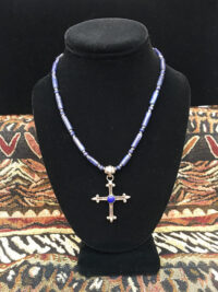 Lapis necklace with Christian Cross foe sale.