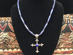 Lapis necklace with Christian Cross foe sale.