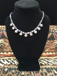 Lapis necklace with Silver Amulets for sale.