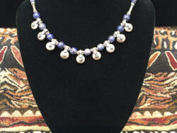 Lapis necklace with Silver Amulets for sale.