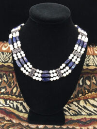 Pearl and Lapis 3 Line Collar for sale.