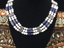 Pearl and Lapis 3 Line Collar for sale.