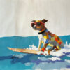 Original artwork of a dog surfing for sale.