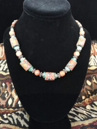 Trade bead necklace with pale jade for sale.
