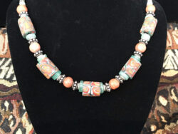 Trade bead necklace with pale jade for sale.