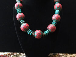 Turquoise and coral necklace for sale.
